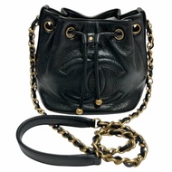 CHANEL 香奈兒 COCO LOGO 雙C 水桶包包 小牛皮 黑色 金釦