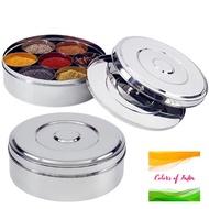 Spice Box Masala Dabba with 7 Comparments and 2 Stainless Steel Lids 1 Spoon Indian Spice Box Kitche