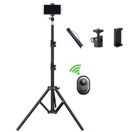 Portable Selfie Stick 2.1m Live Video Photography Tripod Stand with Bluetooth Shutter Thermometer Stand Bracket with Handphone Clip Storage Bag