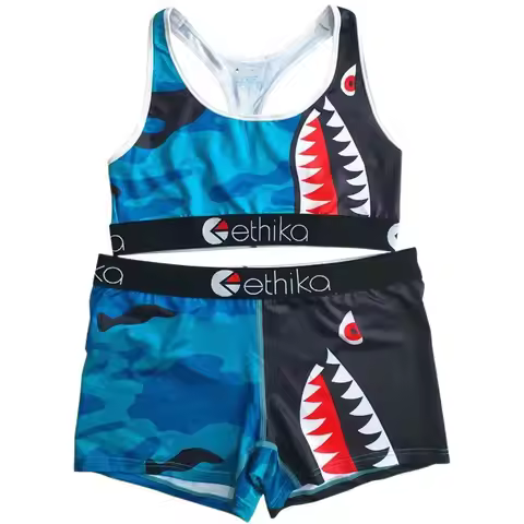 ETHIKA Women's Men's Ultra-short Vest Boxers Two-piece Set Casual Sports Fitness Breathable Quick-dr