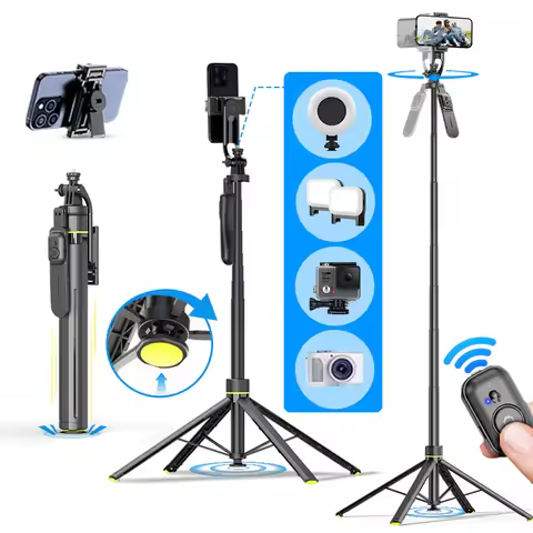 TT18 Tripod Auto Pop Open Stable Quadrapod 71.21in Extendable Selfie Stick for Smartphone Sport Came