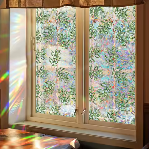 Privacy Window Film Green Plant Vine 3D Glass Film Sunshade Window Sticker Decorative Windows Decals