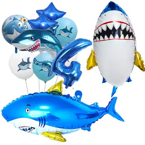 4D Ball Cute Blue Shark Balloons Stereoscopic Aluminum Film Balloon Kids Birthday Marine Life Shark 
