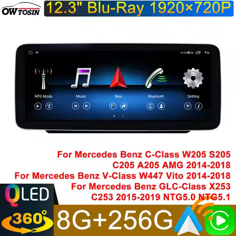 12.3" 8G+256G Android 13 Car Multimedia Auto For Mercedes Benz C Class W205 S205 C205 GLC X253 C253 
