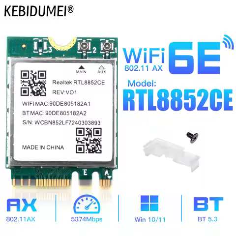 5400Mbps BT5.3 Wireless Adapter Wifi 6E RTL8852CE M.2 Network Card 2.4/5/6Ghz Network Card 802.11AX
