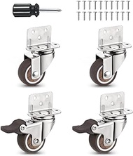 Heavy Duty Casters Set of 4 with Brake,L-Shape Side Mount TPR Plate Caster Wheels Replacement for Baby Bed, Carts Trolley, Kitchen Cabinet, Furniture, Table, Loading Capacity 120 Lbs (1” L-Shape)