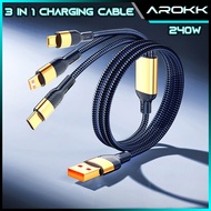 SG丨240W 3 in 1 Fast Charging Data Cable 1.2m Nylon Weaving Charger Cord Type-C I-O-S Android Chargin