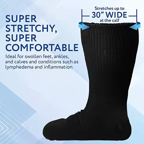 Men Super Stretch Diabetic Over The Calf Socks None-Bliding Fit Top Cotton Loose Socks