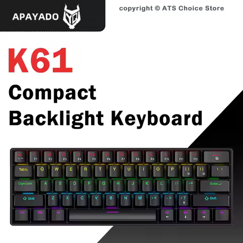 APAYADO K61 60% Wired Mechanical Keyboard, 61 Keys Mini RGB Gaming Keyboard, Red/Blue Switch, Compac