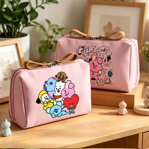 BT21 Makeup Bag COOKY TATA RJ Cartoon Anime Portable Travel Clutch Cosmetic HandBags Women Fashion Z