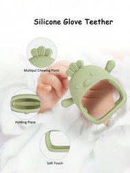 1入組嬰兒咬著玩的硅膠牙膠手套，適合3個月以上的寶寶使用，防止掉落，方便寶寶咀嚼玩耍以滿足吸吮的需求