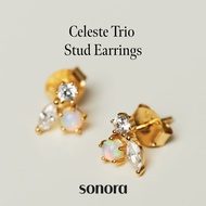 Sonora Celeste Trio Stud Earrings, Crescendo Collection, 18K Gold Plated 925 Sterling Silver