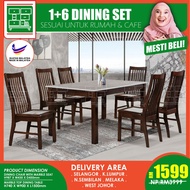CT305NL-MTB CC777M 1+6 Seater Grade A Marble Top Round Solid Wood Dining Set Kayu High Quality Turke