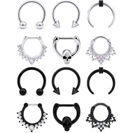 16g Septum Clicker Cincin Hidung Anting-Anting Daith Horseshoe Hoop Smiley Piercing Jewelry Pack unt