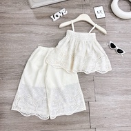 L33 Set bộ bé gái Set áo dây chun ngực quần xuông ren lỗ cho bé gái đi du lịch đi biển