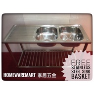Solid Stainless Steel 304 Double Bowl Kitchen Sink Table