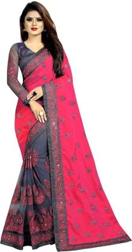 Silk saree with embroidery mirror work saree