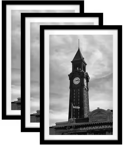 Set of 3 Black Picture Frames, 16x24 Poster Frame with Mat for 12x18 Photos, Wall Gallery Display fo