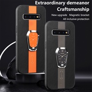Luxury Leather Samsung Phone Case Suitable for s8 s8plus s9 s9plus s10 s10 plus Car Magnetic Bracket Shockproof Rear Cover