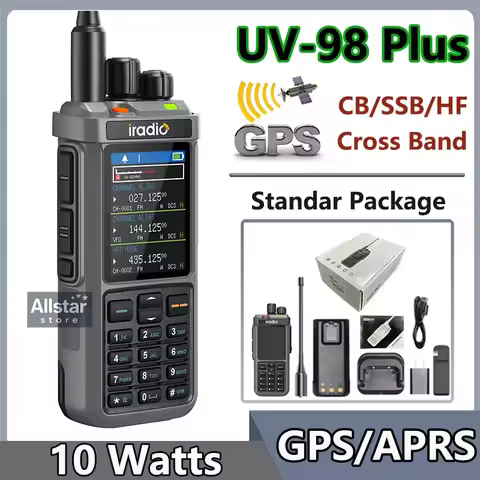Iradio UV-98 PLUS GPS APRS Multi Band Walkie Talkie 10Watts AM FM CB SSB HF Cross Band Repeater Long