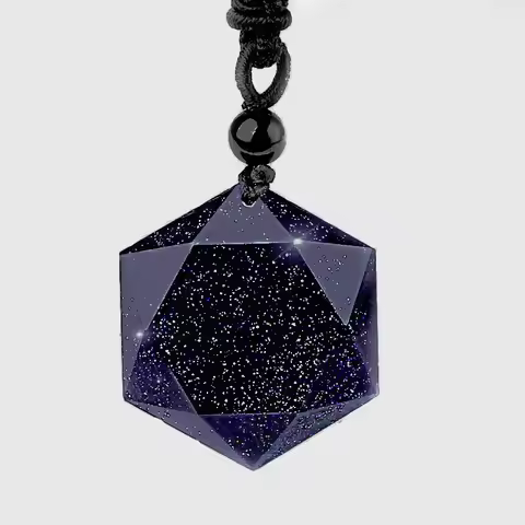 Drop Ship Blue Sand Stone Six-star Necklace Aventurine Pendant Natural Obsidian Star Necklace Lucky 