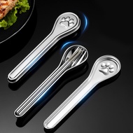 [Ready Stock] 04 Stainless Steel Portable Tableware Set Creative Cat Claw Portable Box Spoon Fork Ch