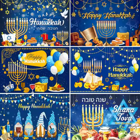 Judaism Happy Hanukkah Backdrop Jewish Jesus Passover Candlestick Party Candles Bread Decor Photogra