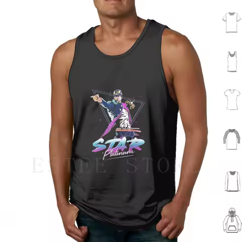 Star Platinum 80s Vibe Tank Tops Vest Jjba Jotaro Star Platinum 80s 80s Vibe Neon Anime Geek