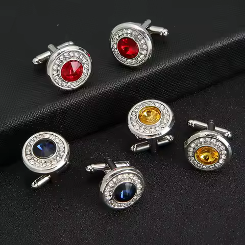 Luxury Cubic Zircon Men's Cufflinks Round Rhinestone Shirt Cufflink Classic French Suit Cuff Button 
