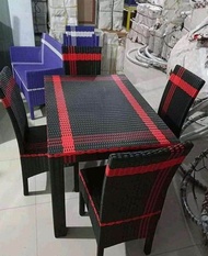 Ready stok COD Meja makan 4 kursi rotan sintetis + kaca