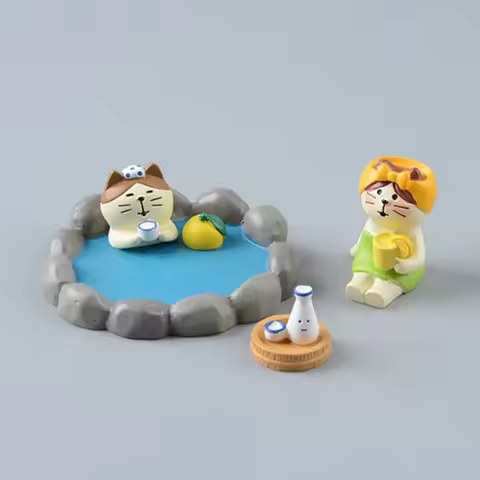 ZAKKA Cute Drinking Cat Figuines Shiba Inu Soak In The Bath Resin Model Pomelo Tree Fairy Garden Hom