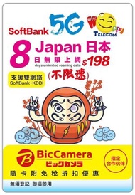 開心電訊 -Happy Telecom 日本 Softbank 8日5G無限數據 (不限速)