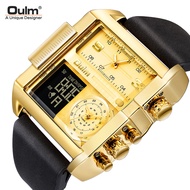 Oulm LED Digital Watches Men Luxury Brand 3 Time Zone Quartz Big Watch 24 Hours Leather Strap Male Sport Watch Relogio Masculino