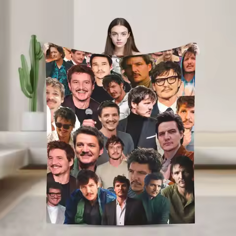 Pedro Pascal Photo Collage Blankets Flannel Printed Breathable Warm Throw Blanket for Home Office Be