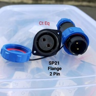 SP21 FLANGE 2 PIN PLUG N SOCKET IP68 PANEL MOUNT KONEKTOR STEKER 2PIN