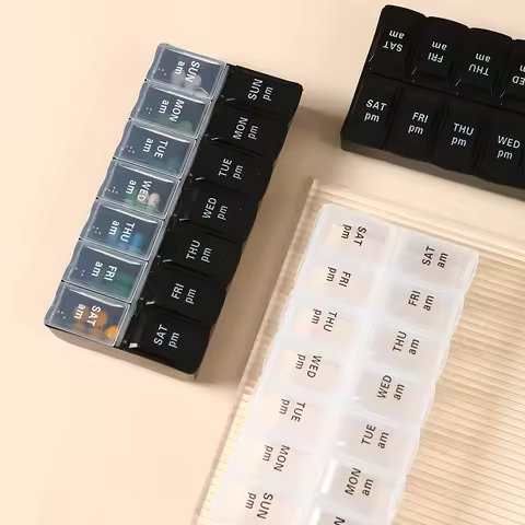 Portable Travel Pill Box Cases Organizer 7 Days 14 Grids 2 Times One Day with Large Compartments for