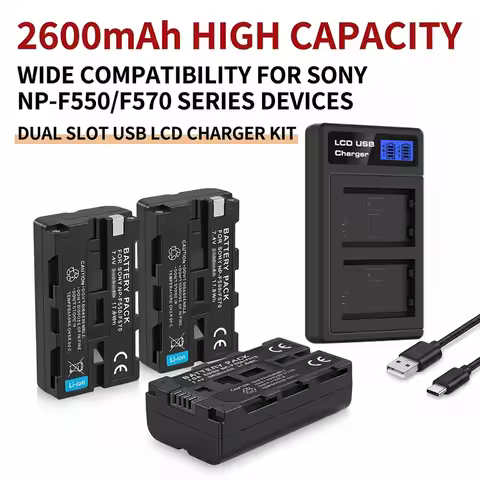 7.2V 2600mAh NP-F550 NP-F570 Li-ion Battery With LCD Dual Charger For Sony NP-F330 NP-F530 NP-F730 N