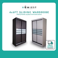 [HOMIEST] BONA Sliding Door Wardrobe Solid Board Melamine Laminate in Ivory Walnut and Brown