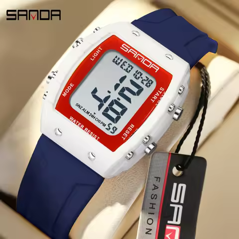SANDA Barrel Dial Digital Watch for Men Women Fashion Retro Sports Unisex Waterproof Wristwatch Mult