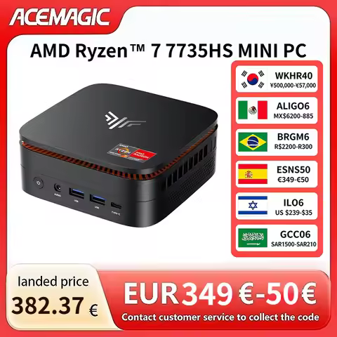 ACEMAGIC Ryzen 7 7735HS Gaming Mini PC 24GB LPDDR5 6400MHz 1TB NVMe SSD Radeon Graphics 8C 16T Deskt