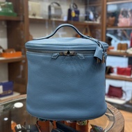 絕版~VINTAGE HERMES INTERCITY VANITY BAG BLEU JEAN牛仔藍TC皮銀扣 口 E #愛馬仕水桶包 #野餐包