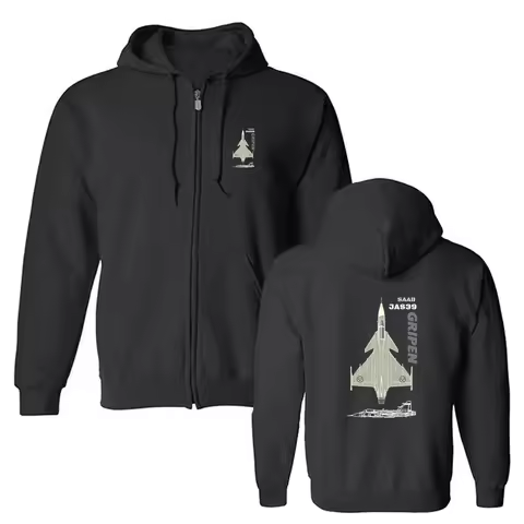 Attack Aircraft Themed Saab JAS 39 Gripen Fighter Hoody Cotton Men Sweatshirt Tops Zip Up Jacket Fas
