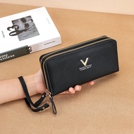 Beg klac panjang berzip dua bergaya dan ringkas bercorak laici kapasiti besar dompet dan beg telefon