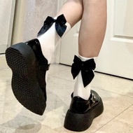 Korean Style Black Ribbon Socks Medium Length (28 cm-35 cm) For 36-41 Feet