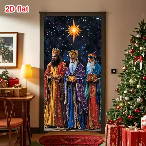 2D Flat 1pc Three Kings Festival Door Hanging Banner Christmas New Year Party Decoration Festive Sup