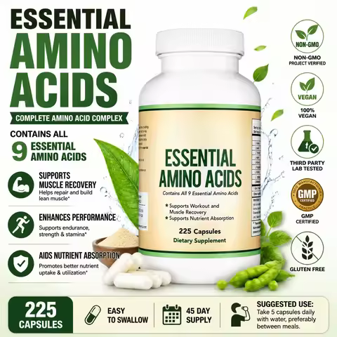 Essential Amino Acids 225 Capsules – All 9 Essential Aminos for Muscle Support & Nutrient Absorption