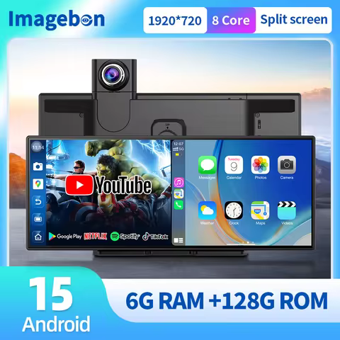Imagebon P70 11.4" Android 15 Dashcam 8 Core 6+128G Wireless Carplay & Android Auto Split Screen Car