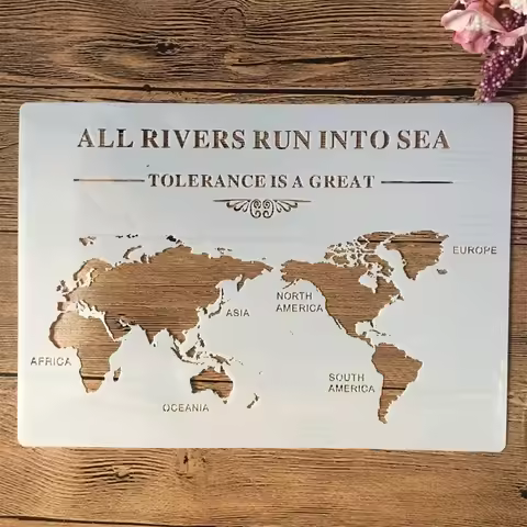 A4 29cm Rivers Sea World Map DIY Layering Stencils Wall Painting Scrapbook Coloring Embossing Album 