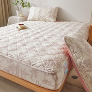 (12 Color) Quilted Washed Cotton Mattress Cover High Quality and Soft Bed Sheet Fitted Bedsheet Protector Queen King Size Cadar