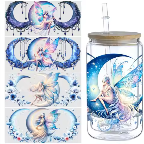 5 Sheets Moon Fairy UV DTF Cup Stickers, Waterproof Magic Moon Fairy Wipeable Transfer Paper for 16 